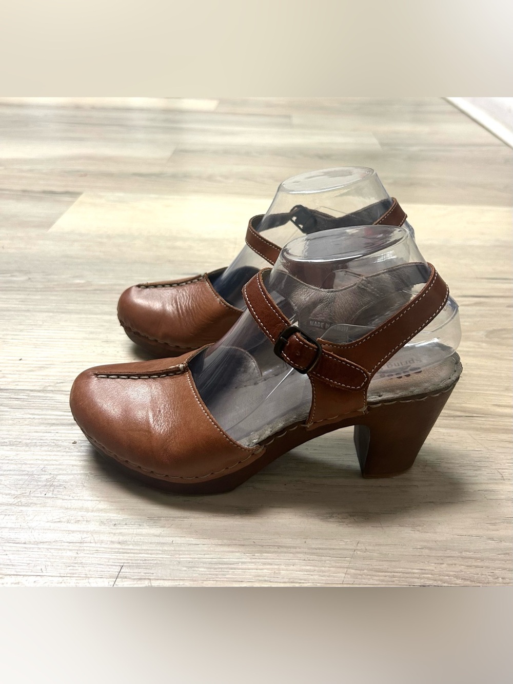 Spring Step Mary Jane Clogs Women 39 US 8.5 Brown Leather Heels Comfort Casual - Picture 3 of 12